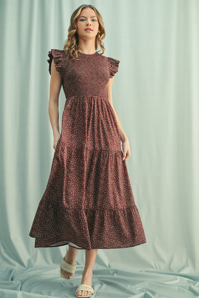 Amelia Midi Dress - Burgundy & Clover  Hello Color
