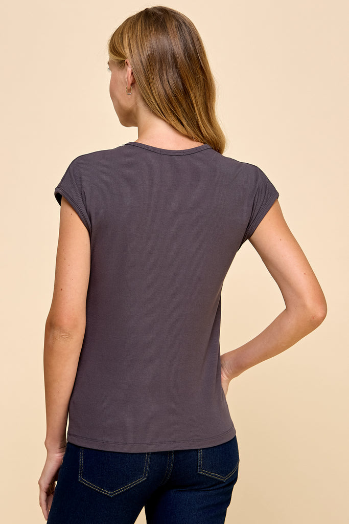 Lucia Basic Ribbed Women's Tee - Charcoal