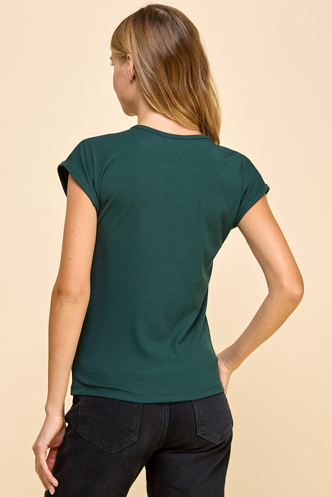 Lucia Basic Ribbed Women's Tee - Pine Green