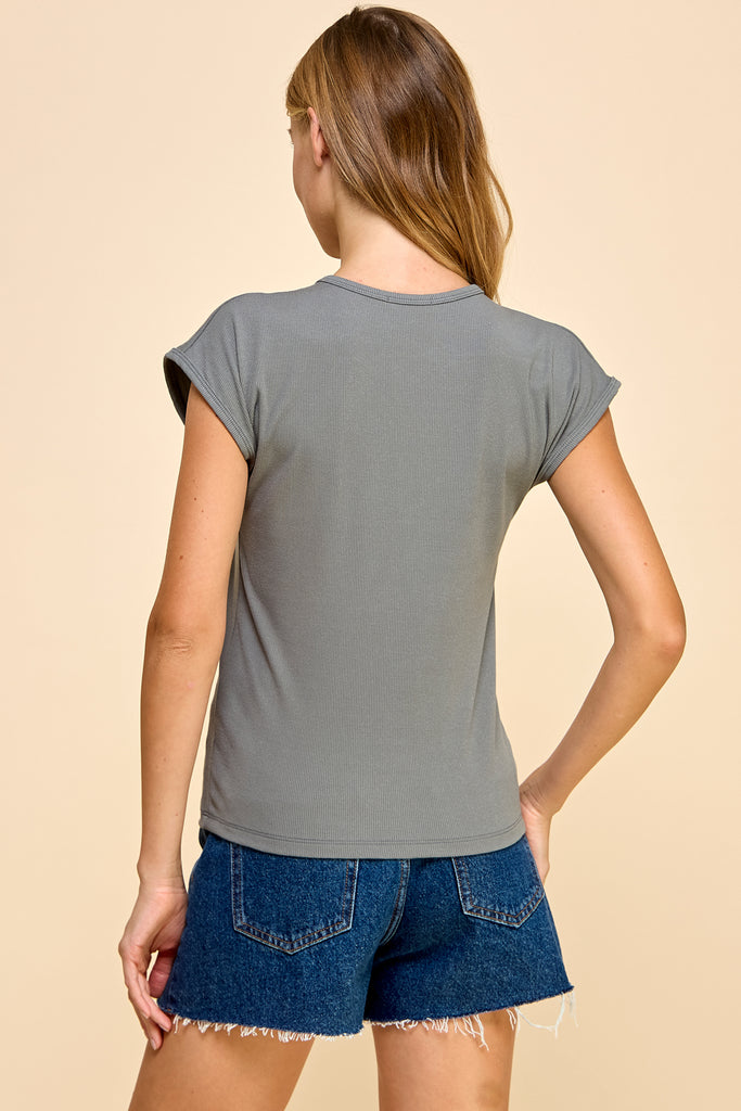 Lucia Basic Ribbed Women's Tee - Dark Lizard Grey