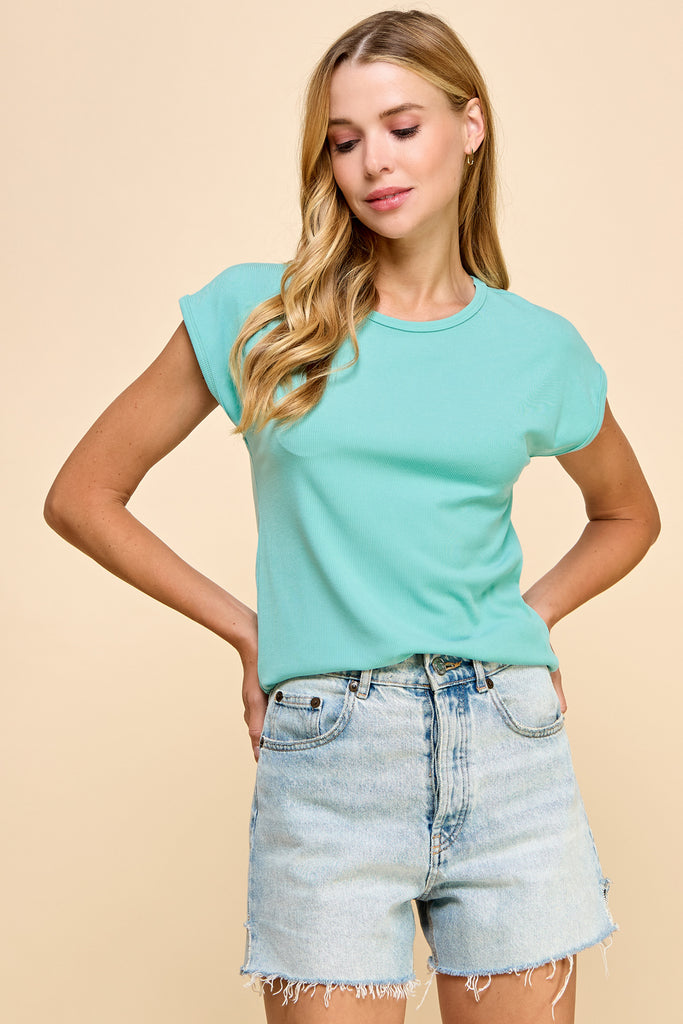 Lucia Basic Ribbed Women's Tee - Seafoam